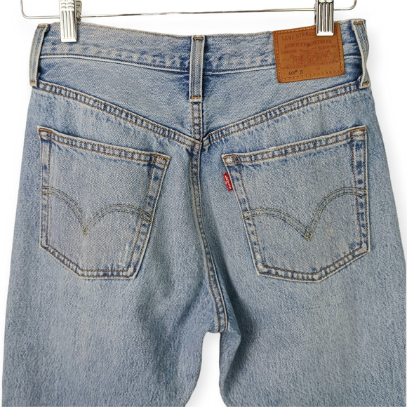 Levi's SZ 26/28 Premium Denim 501S Button Fly Light Wash Distressed Jeans - Picture 5 of 9